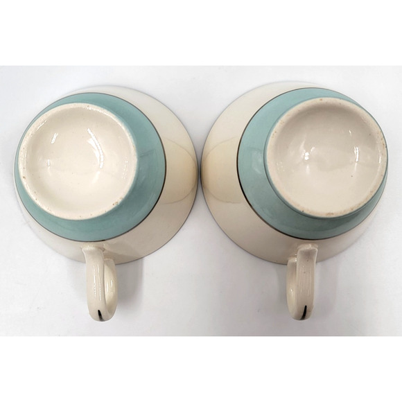 Sevron Blue Lace Footed Tea Coffee Cups Silver Trim 1950's Set of 2 Mid Century - Picture 8 of 8